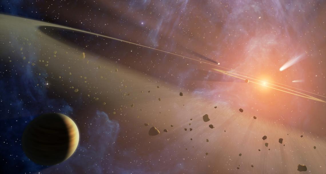 An artist's impression of a young, giant exoplanet orbiting its host star.